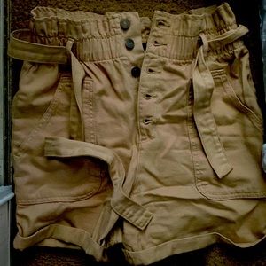 Beige tie waist shorts